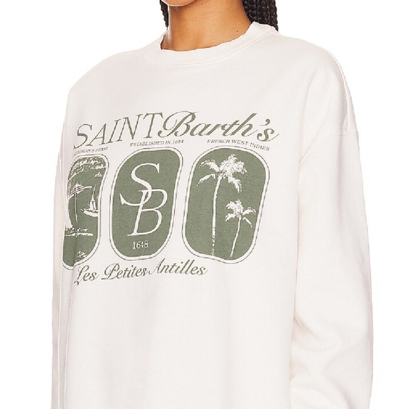$300 WeWoreWhat Wellness Club ST BARTHS Sweatshirt White Green Small NWT - Picture 4 of 6
